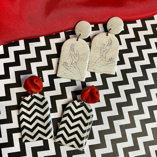 Chevron and Red Curtain Earrings